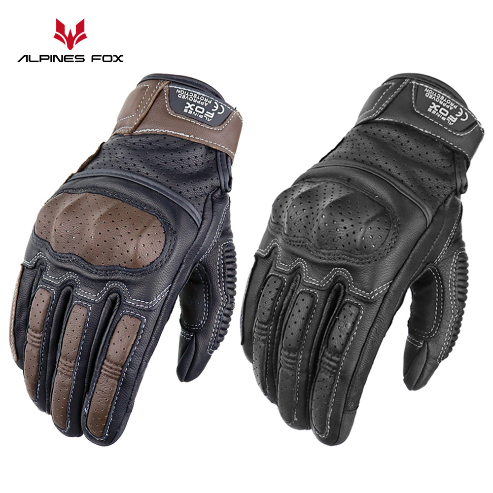 Motorcycle Gear Alpine - ถุงมือแข่งรถมอเตอร์ไซด์หนังแท้สำหรับผู้ชายย้อนยุคถุงมือรถจักรยานยนต์วินเทจได้รับการรับรองจาก CE