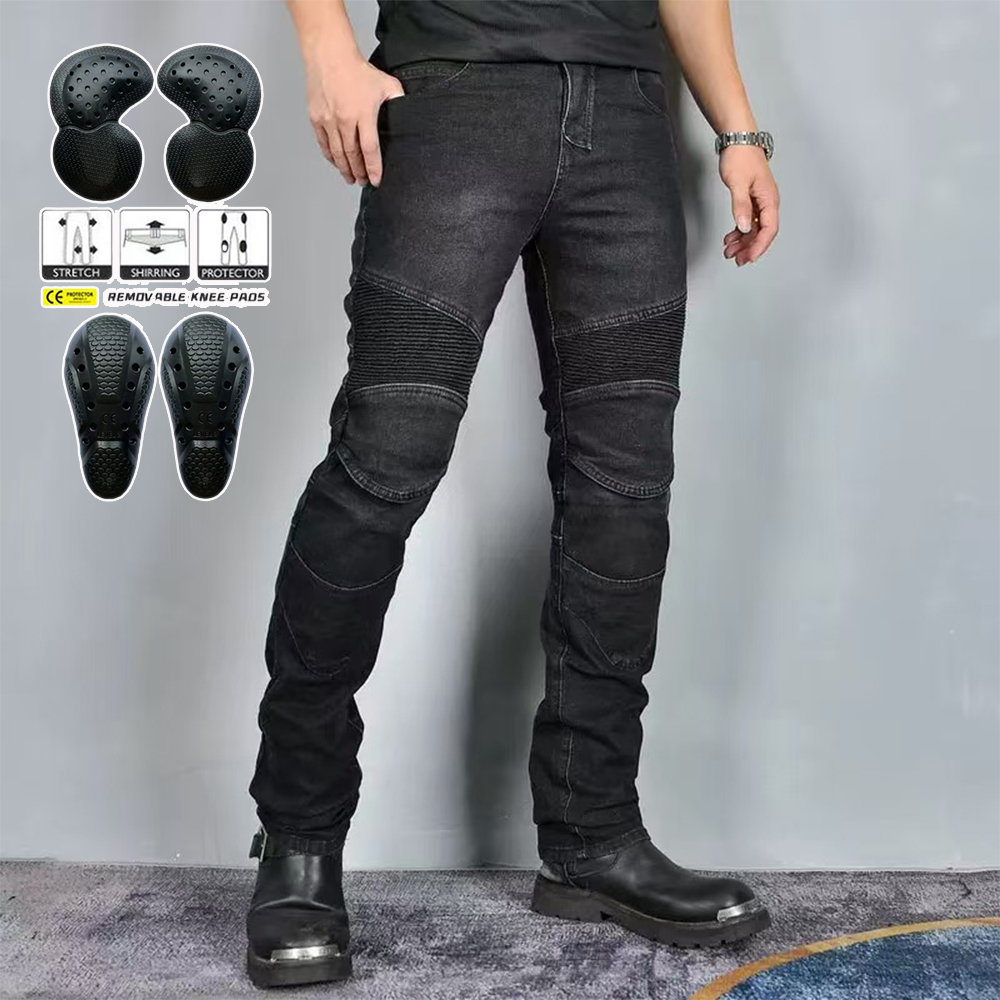 Motorcycle Gear Jeans - ใหม่วิบากสีดําสีเทากางเกงผู้ชายMotoกางเกงยีนส์ที่ถอดออกได้CEเกราะอุปกรณ์ป้องกันรถจักรยานยนต์ถนนแข่งสีฟ้ามอเตอร์ไซด์กางเกง