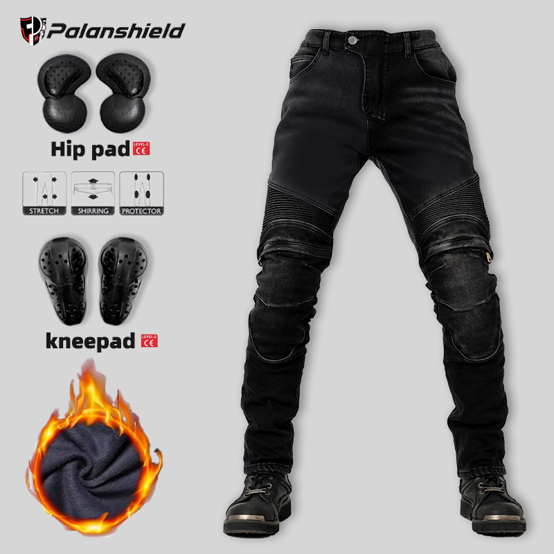 Motorcycle Gear Jeans - กางเกงมอเตอร์ไซค์ฤดูหนาวแบบอุ่นสำหรับผู้ชาย กางเกงยีนส์เคฟลาร์สำหรับกิจกรรมกลางแจ้ง พร้อมอุปกรณ์ป้องกันสำหรับขี่มอเตอร์ครอส กางเกงมอเตอร์ไซค์แบบยืดหยุ่นรุ่นใหม่